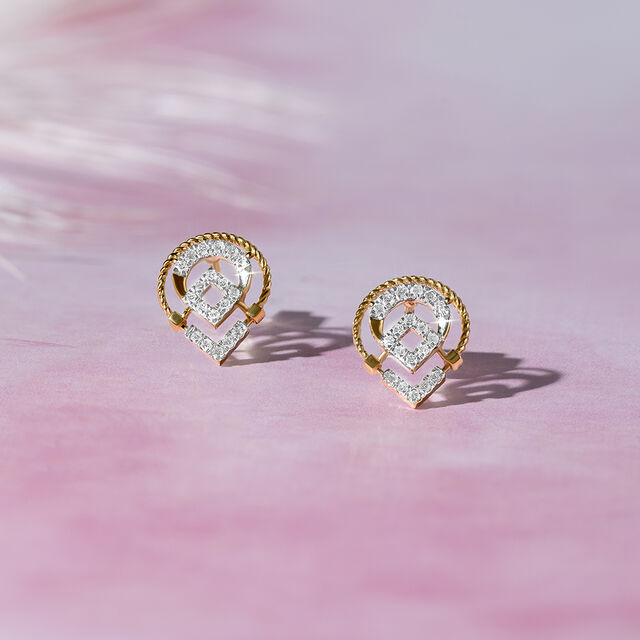 Twisted Elegance Gold & Diamond Stud Earrings 