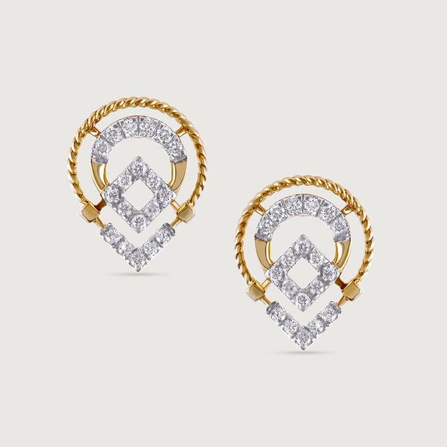 Twisted Elegance Gold & Diamond Stud Earrings 4