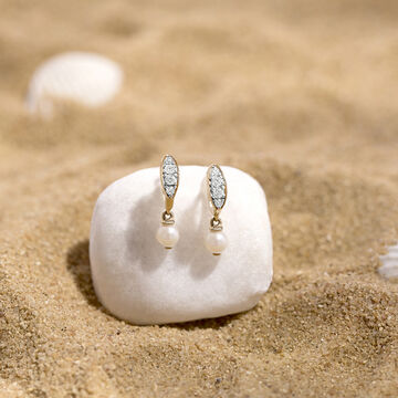 Snowy Gleam Gold & Pearl Hoop Earrings