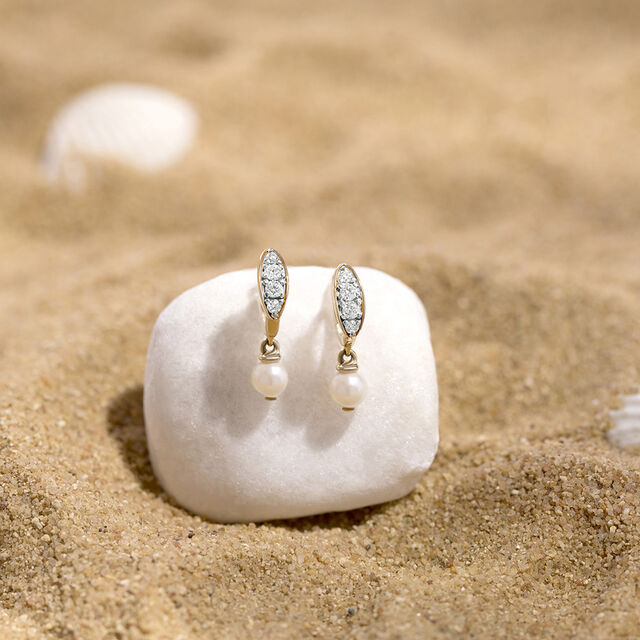 Snowy Gleam Gold & Pearl Hoop Earrings 
