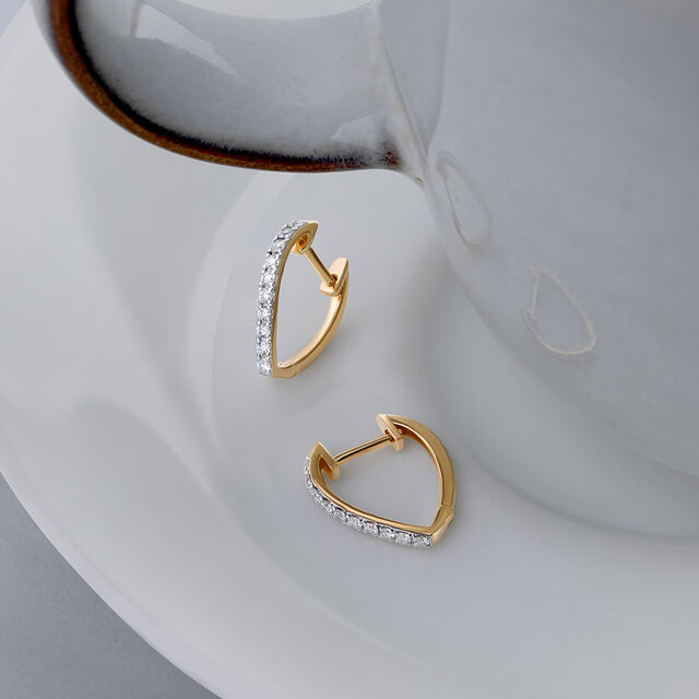 Sleek Edgy Gold & Diamond Hoop Earrings 