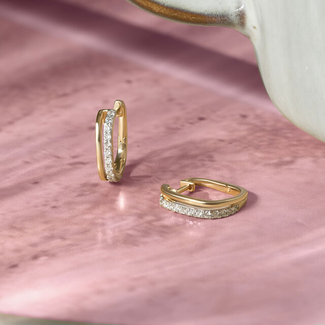 Dazzling Square Gold & Diamond Hoop Earrings 