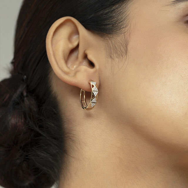 Geometric Luxe Gold & Diamond Hoop Earrings 2