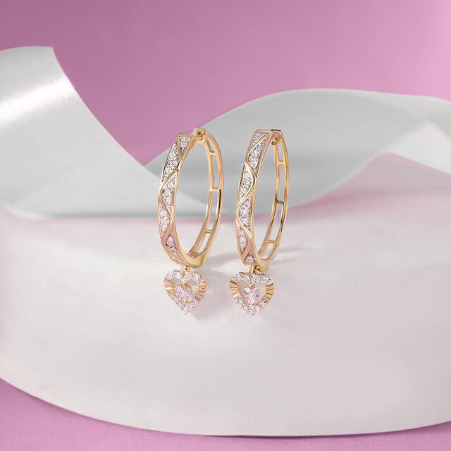 Glowing Heart Gold & Diamond Hoop Earrings 