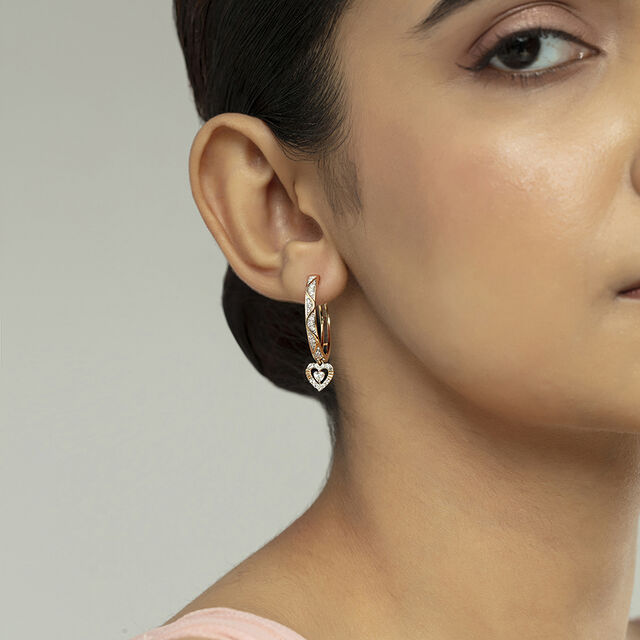 Glowing Heart Gold & Diamond Hoop Earrings 2