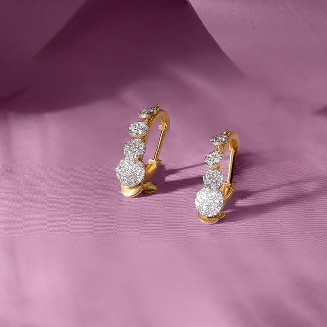 Dangle Charm Gold & Diamond Hoop Earrings 