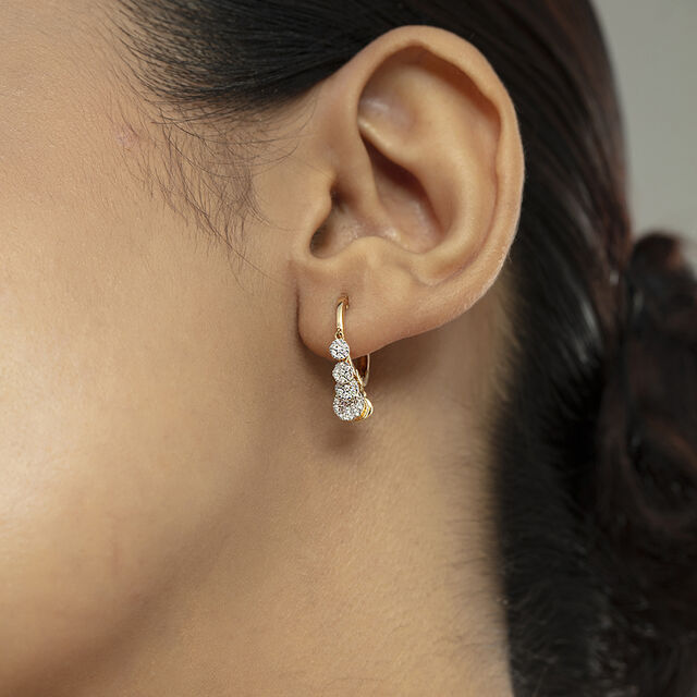Dangle Charm Gold & Diamond Hoop Earrings 2