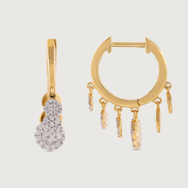 Dangle Charm Gold & Diamond Hoop Earrings 5