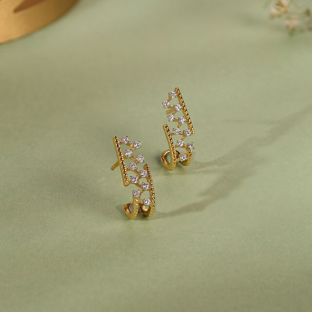 Lattice Cascade Gold & Diamond Stud Earrings 