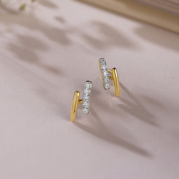 Sleek Sparkling Gold & Diamond Stud Earrings