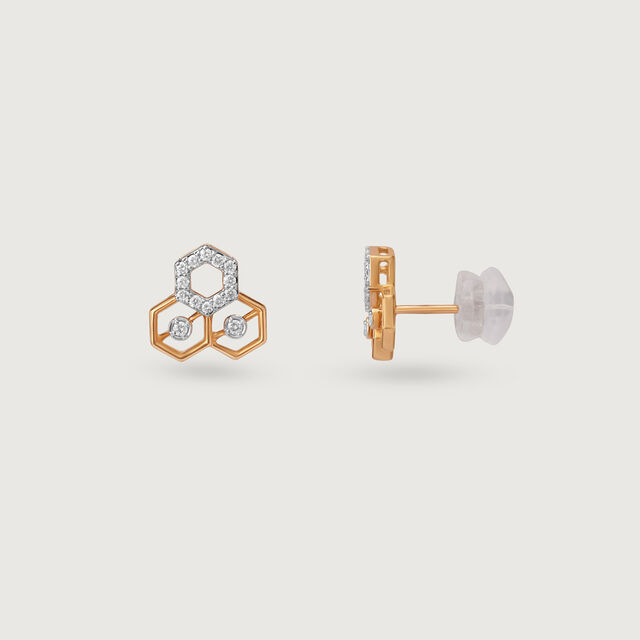 Geometric Honeycomb Gold & Diamond Stud Earrings 5