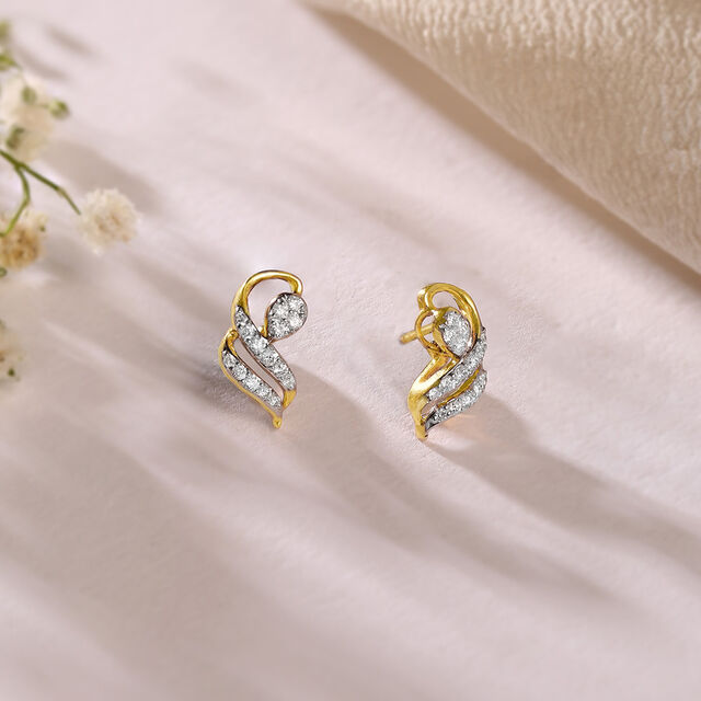 Elegant Swirl Gold & Diamond Stud Earrings 