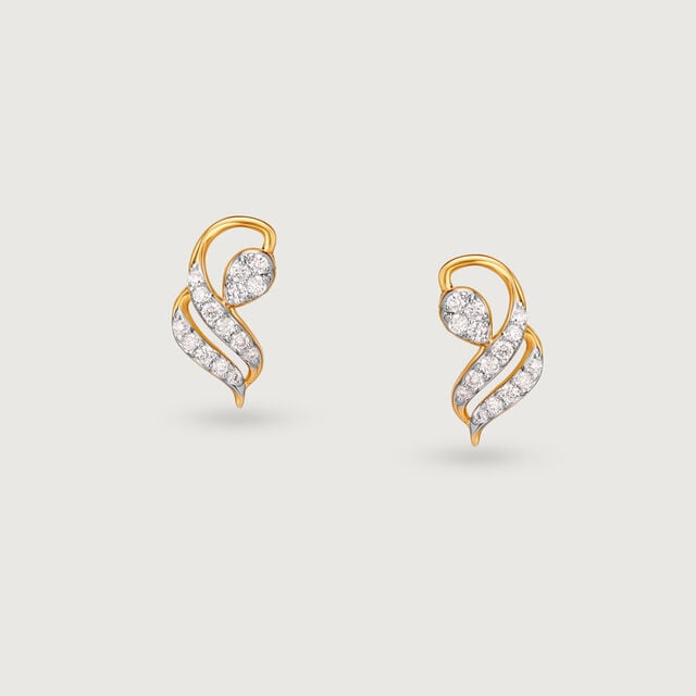 Elegant Swirl Gold & Diamond Stud Earrings 4