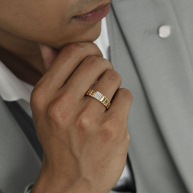 Gridlock Drip Gold & Diamond Finger Ring for Men 2
