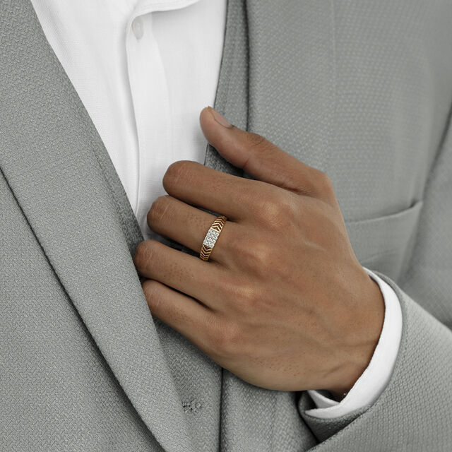 Chevron Shine Gold & Diamond Ring for Men 2