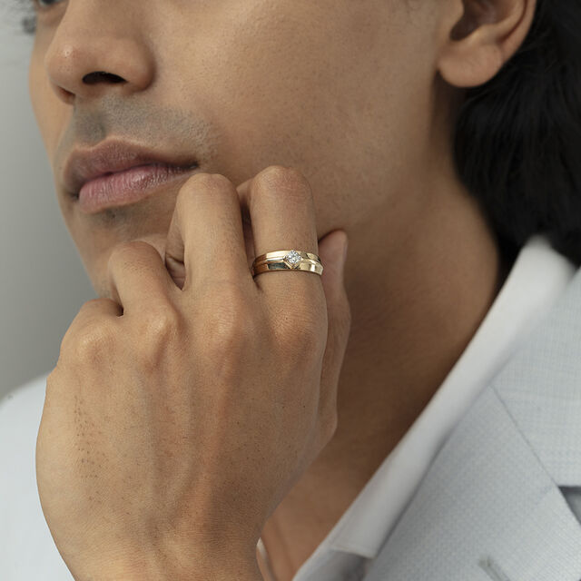 Edgy Angles Gold & Diamond Finger Ring for Men 2