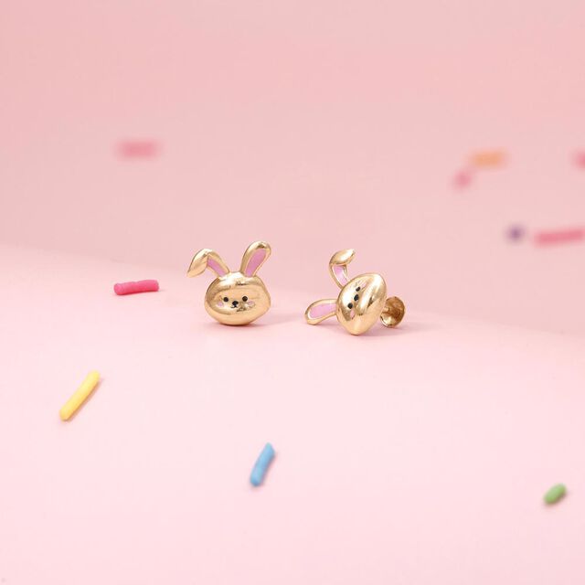 Snuggle Bunny Gold Stud Earrings 
