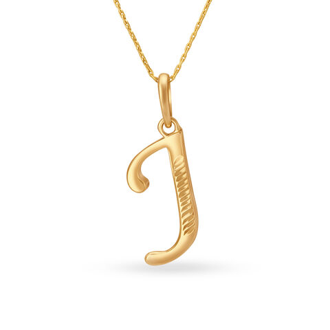 Artistic Typographic Letter J Gold Pendant