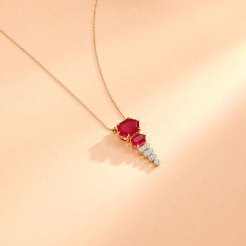 Dramatic Red Lariat Gold Necklace