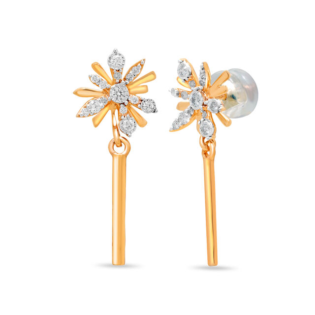 14 KT Yellow Gold Blooming Diamond Stud Earrings,,hi-res image number null