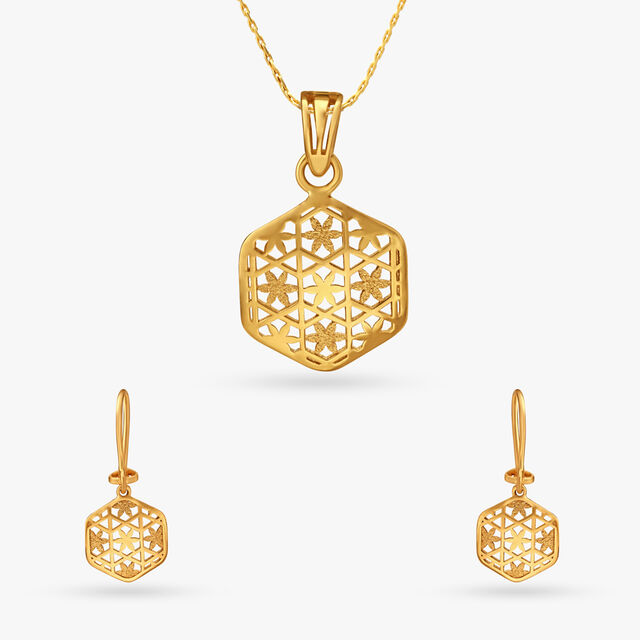 Hexagonal Pendant and Earrings Set,,hi-res image number null