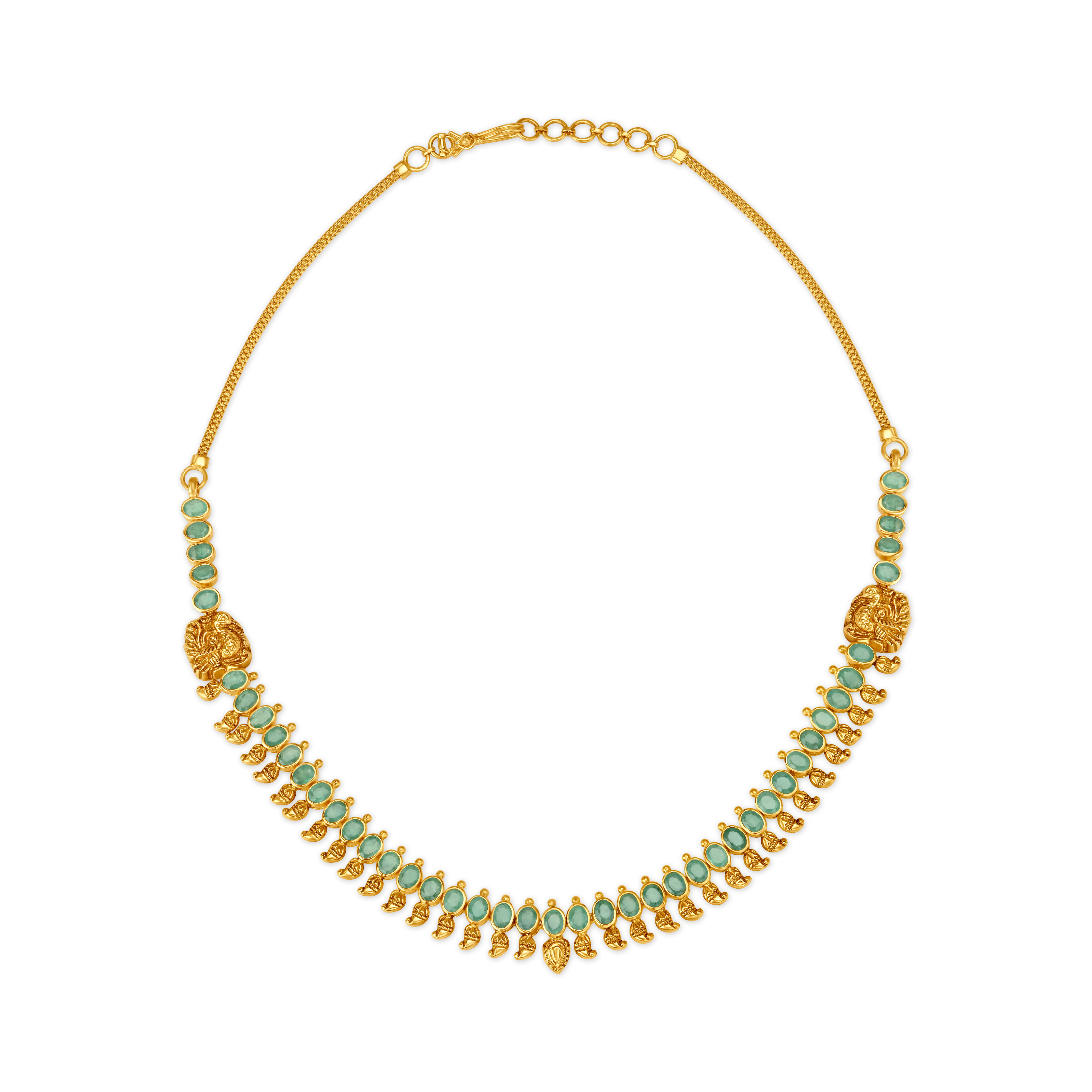 Leaf Motif String Emerald Gold Necklace