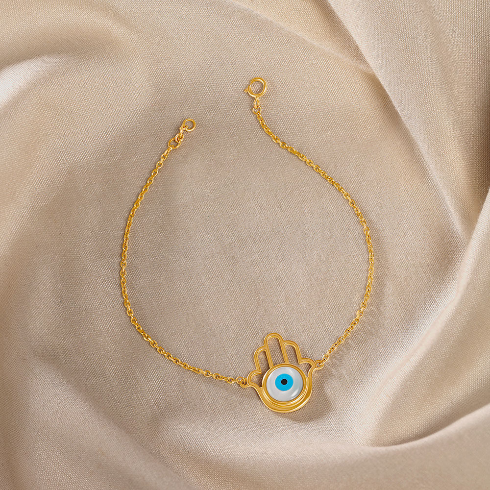 18kt Yellow Gold Eye Hamsa Hand Bracelet