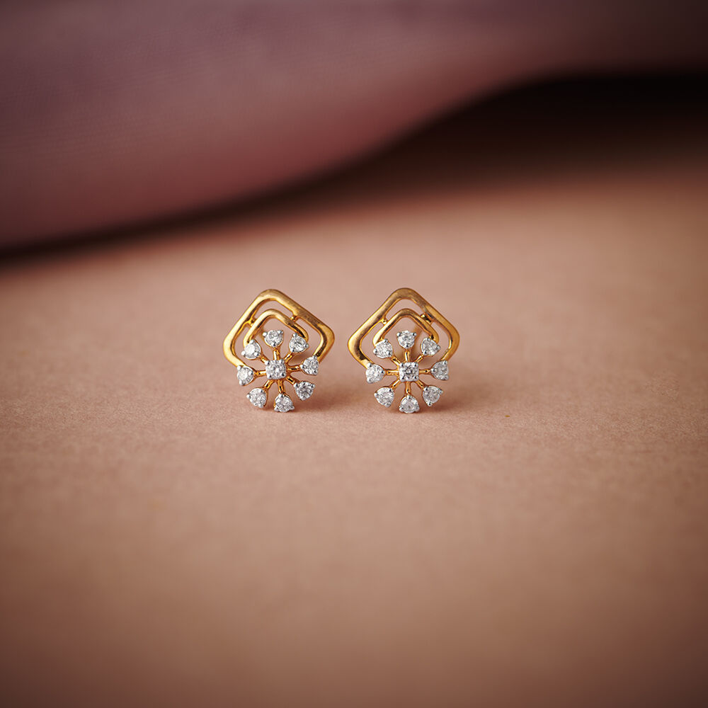 Exquisite Floral Diamond Stud Earrings in Yellow and White Gold