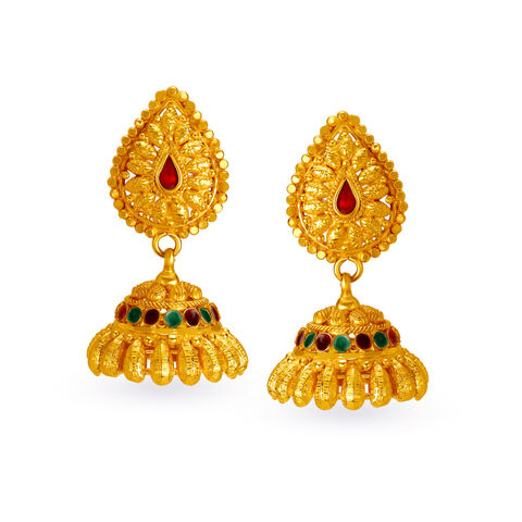 Opulent Jali Work Traditional Gold Jhumki Earrings