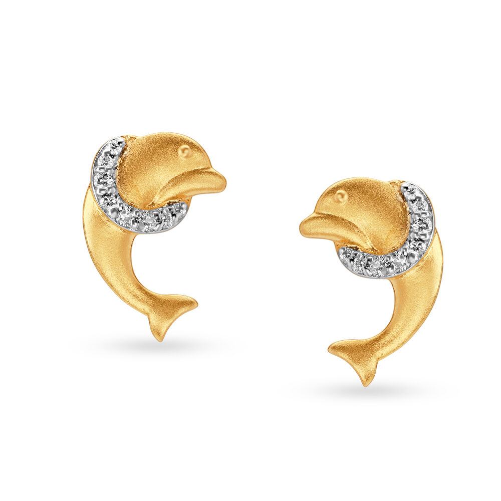 Quirky Dolphin Diamond Stud Earrings