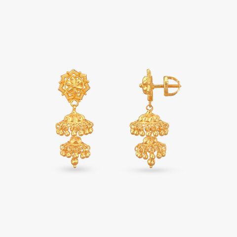 Regal Dome Gold Jhumka Earrings
