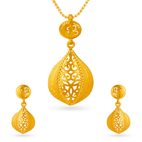 Classic Matte Gold Pendant and Earrings Set