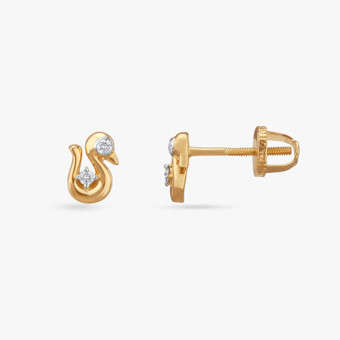Swan Princess Diamond Stud Earrings For Kids