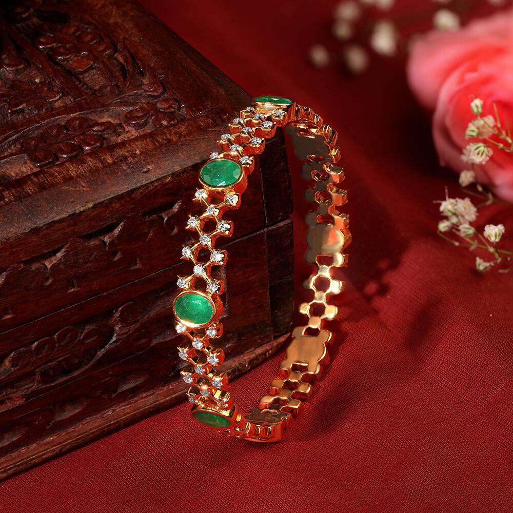 Charming Diamond and Emerald Bangle Tanishq Online Store