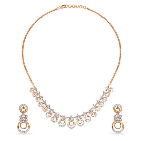 Sparkly Floral Rose Gold and Diamond Necklace Set