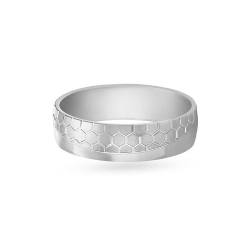 Hexagon Carved Pattern Gold Finger Ring For Men