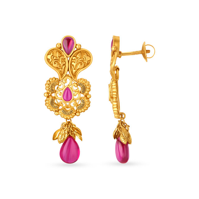 Intricate Gold Drop Earrings with Gemstones,,hi-res image number null