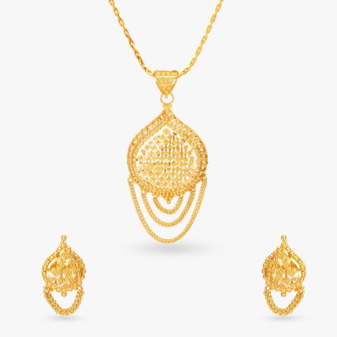 Captivating Gold Pendant and Earrings Set