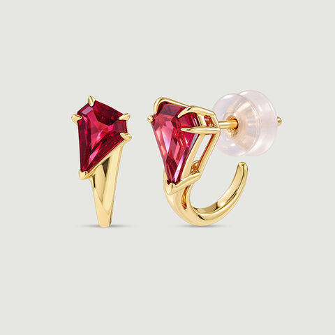 Sculptural Radiant Pink Garnet Hoop Earrings
