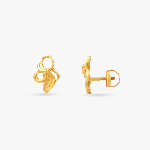 Swirl Leaf Gold Stud Earrings