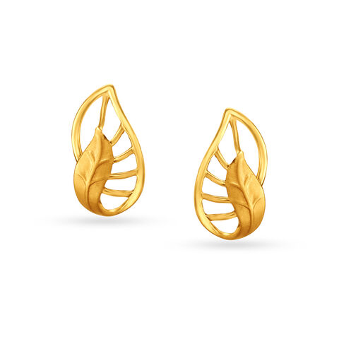 Alluring Leaf Motif Gold Stud Earrings