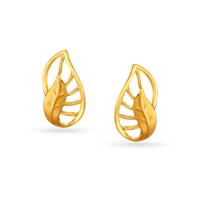 Alluring Leaf Motif Gold Stud Earrings,,hi-res image number null