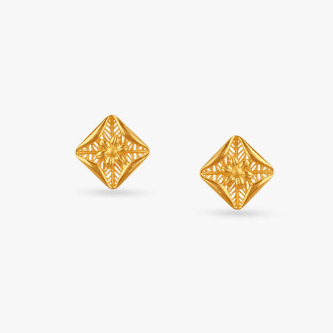 Radiant Lattice Gold Stud Earrings