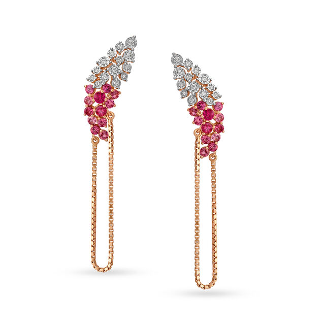 Stylish Diamond and Ruby Necklace Earrings Set in Rose Gold,,hi-res image number null