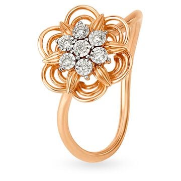 Floral 18 Karat White And Rose Gold Ring With Diamond Studs
