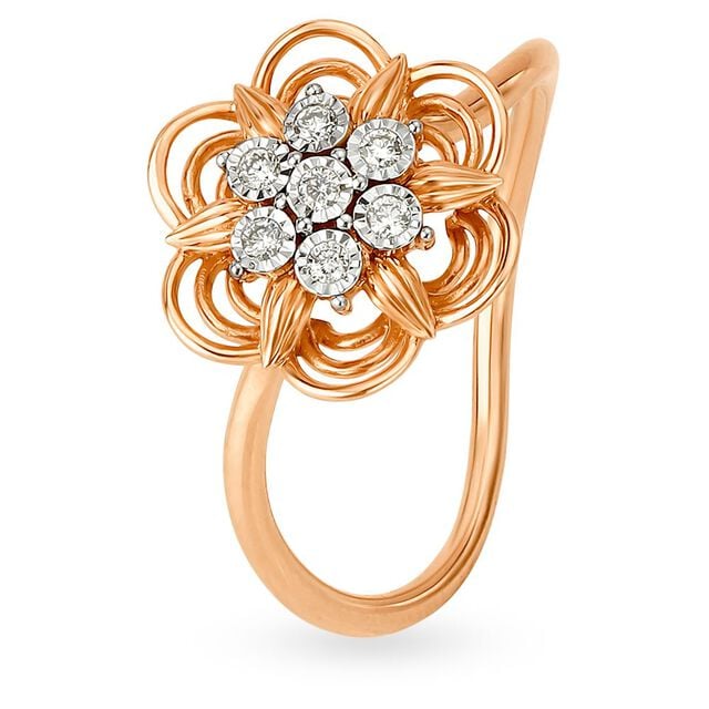 Floral 18 Karat White And Rose Gold Ring With Diamond Studs,,hi-res image number null