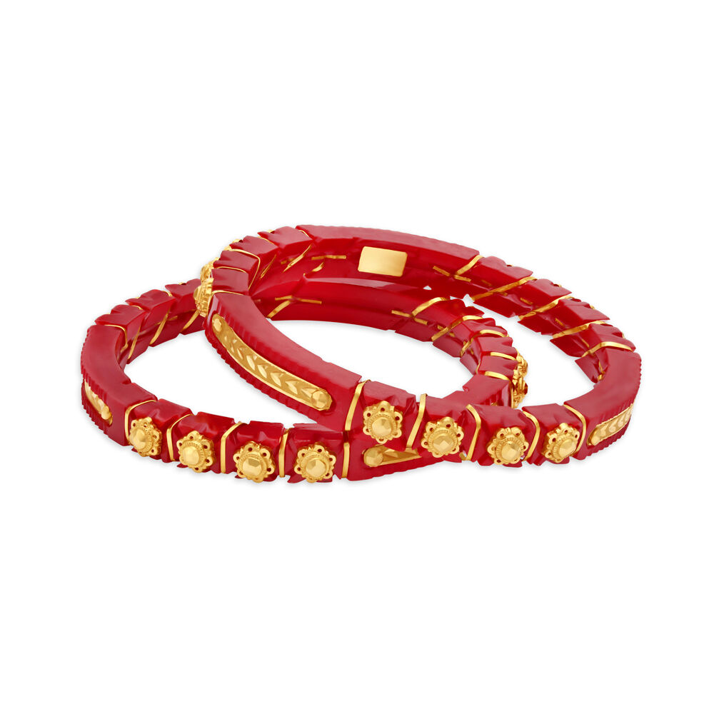 Red Pola Bangle with Gold Florets