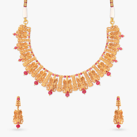Vilakku Varnam Gold Necklace set