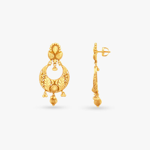 Crescent Ornate Gold Drop Earrings