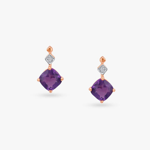 Amethyst Glint Diamond Stud Earrings